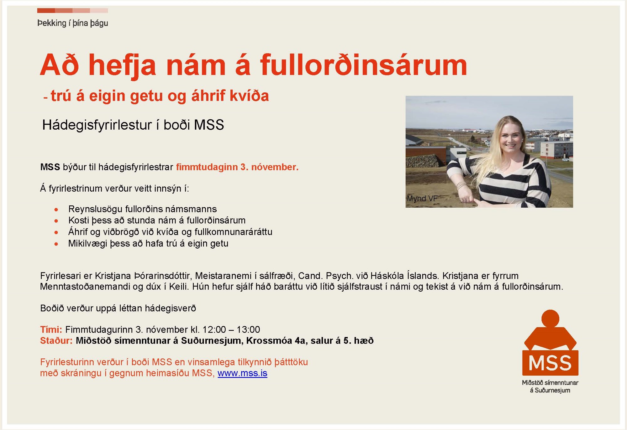 Að hefja nám á fullorðinsárum - Hádegisfyrirlestur kennslufræðasviðs